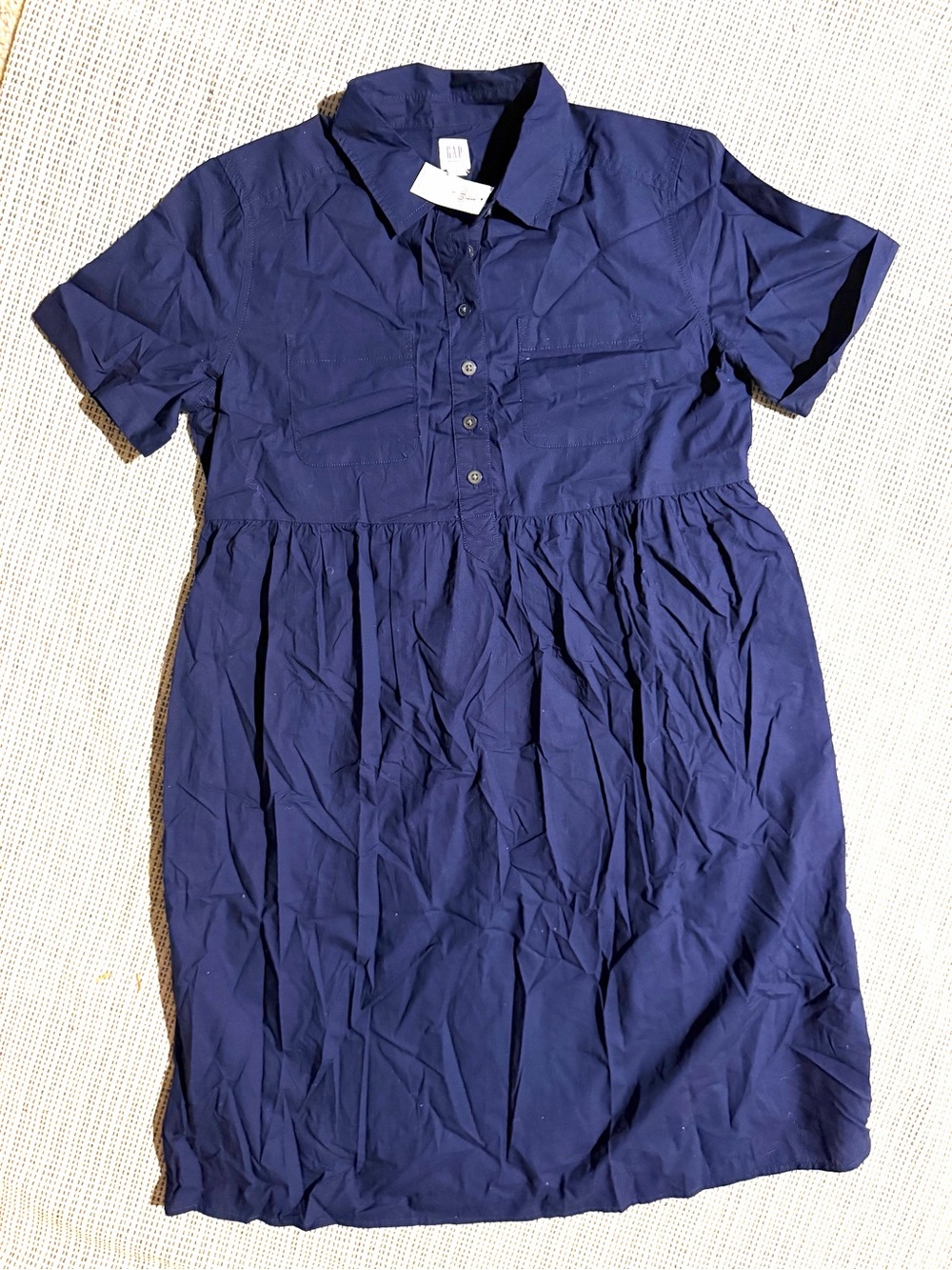 GAP Navy Short-Sleeve Button-Front Dress (Maternity)